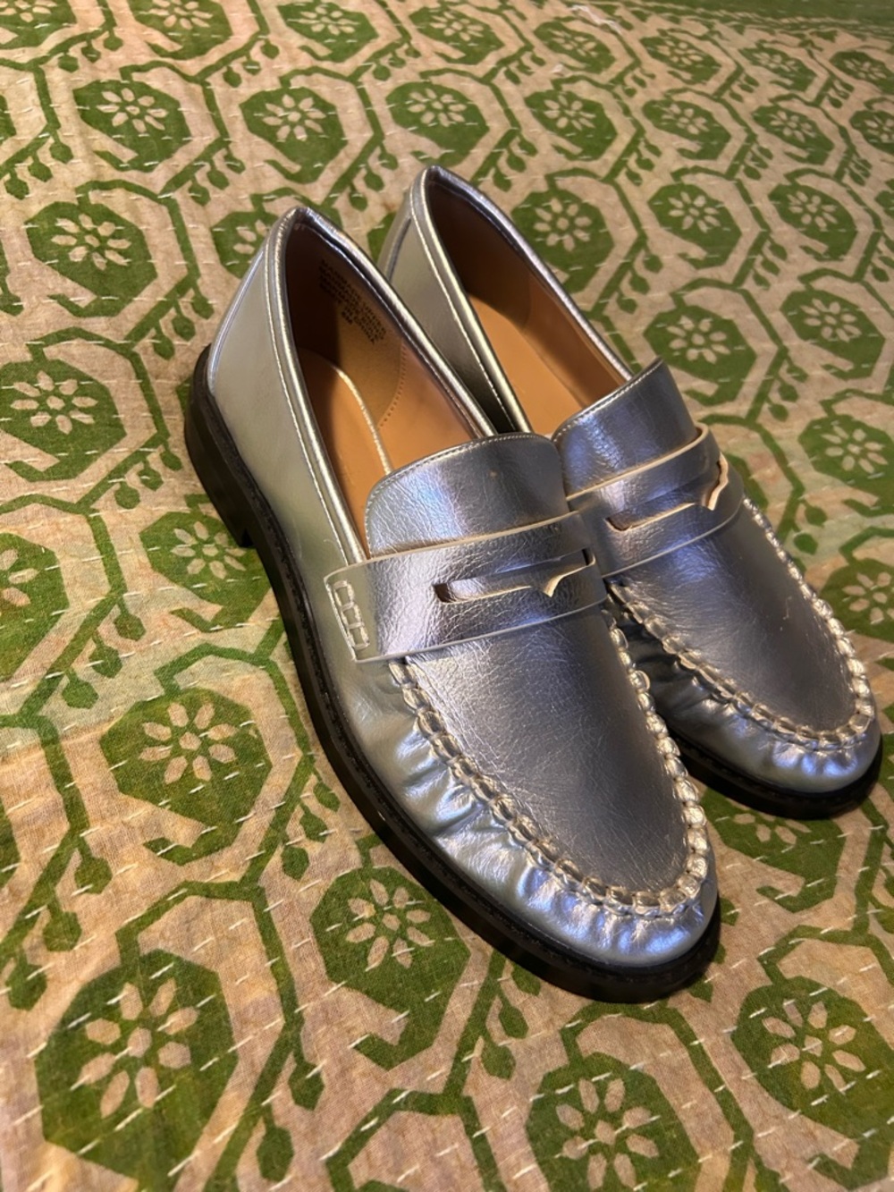 LOFT Shiny Silver Penny Loafers